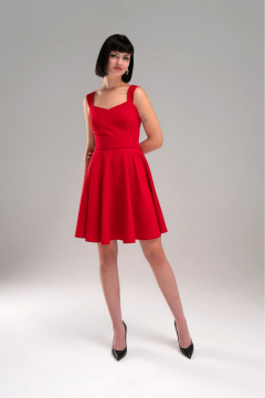 Коктейльное короткое платье на широких бретелях с полусолнцем AVEEVA 5202 красный - фото 3