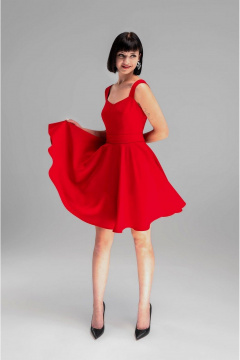 Коктейльное короткое платье на широких бретелях с полусолнцем AVEEVA 5202 красный - фото 1