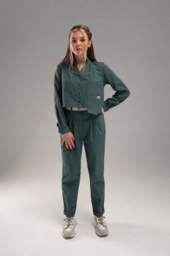 Джинсовый костюм 2-ка зеленый с ремнем и длинной 91 см AVEEVA 5467/5837 темный зеленый - фото 1