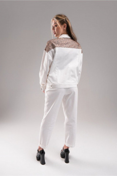 Джинсовая куртка молочная с леопардовыми отделками AVEEVA 5471 молочный - фото 5