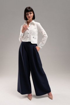 Демисезонный костюм из брюк-палаццо и блузки AVEEVA 5815/5459 черный, молочный - фото 2