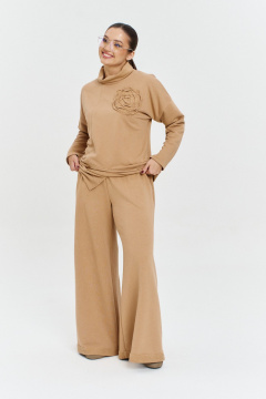 Бежевый трикотажный костюм: брюки и джемпер для повседневного стиля Anastasia 1152 бежевый - фото 5