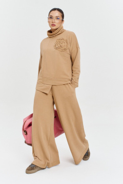 Бежевый трикотажный костюм: брюки и джемпер для повседневного стиля Anastasia 1152 бежевый - фото 3