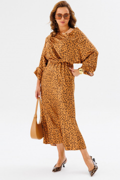 Костюм женский: блузка и миди юбка с принтом и защипами Anastasia 1158 золото(анималистический_принт) - фото 5