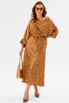 Костюм женский: блузка и миди юбка с принтом и защипами Anastasia 1158 золото(анималистический_принт) - фото 4