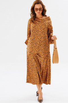 Костюм женский: блузка и миди юбка с принтом и защипами Anastasia 1158 золото(анималистический_принт) - фото 2