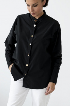 Блуза из гладкой ткани с длинным рукавом и стойкой воротником Nadex 20-094710/220-24 черный - фото 2