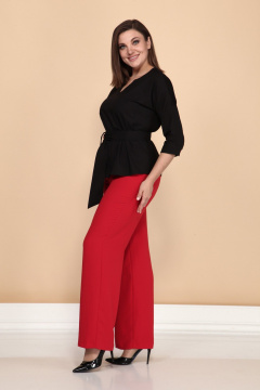 Деловой комплект блуза и облегающие брюки из текстиля Klever 376/275 красный/черный - фото 4
