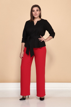 Деловой комплект блуза и облегающие брюки из текстиля Klever 376/275 красный/черный - фото 1