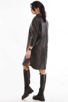Кардиган из экокожи с карманами и разрезами на каждый день Klever 165А черный - фото 4
