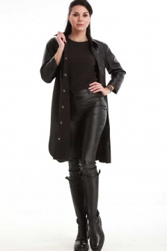 Кардиган из экокожи с карманами и разрезами на каждый день Klever 165А черный - фото 3