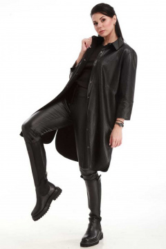 Кардиган из экокожи с карманами и разрезами на каждый день Klever 165А черный - фото 1