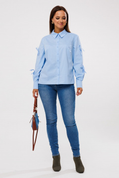 Демисезонная блуза из текстиля с бантиками на рукавах Mubliz 196 голубой - фото 4