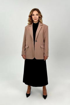 Демисезонный жакет из костюмной ткани с ремнем и шлицей Nati Brend 0032 бежевый - фото 1
