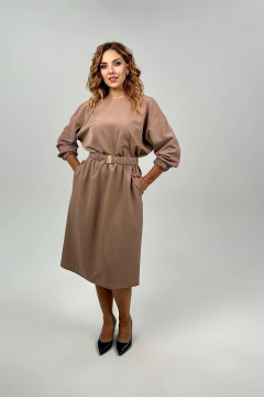 Платье свободного кроя с поясом и спущенным рукавом Nati Brend 0030 бежевый - фото 3