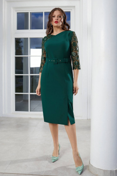 Зеленое платье-клош с асимметричным кроем и съемным поясом Lissana 4971 - фото 1