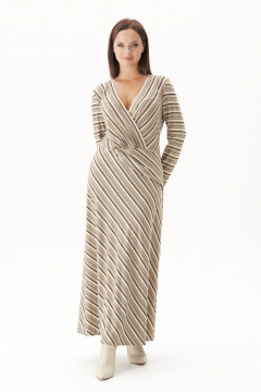 Платье в полоску с запахом и диагональной юбкой Fantazia Mod 4890 беж - фото 2