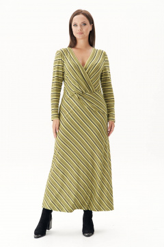 Платье в полоску с отрезной лифом и запахом Fantazia Mod 4890 лайм - фото 1