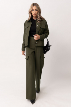 Зеленые прямые брюки с отрезным поясом и карманами Golden Valley 16604 темно-зеленый - фото 1