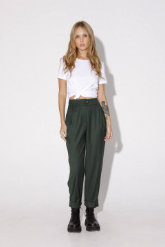 Деловой костюм-двойка: жакет с шлицами и брюки со складками PiRS 4937 хаки - фото 5