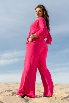 Костюм 3-ка из текстиля: жакет кимоно, брюки и топ с регуляторами Andina 3001 фуксия/принт - фото 2