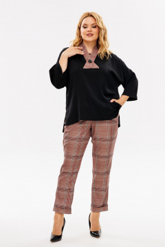 Комплект брюк и блузы из вискозы с съемным галстуком Michel chic 1391 бордо,черный - фото 1