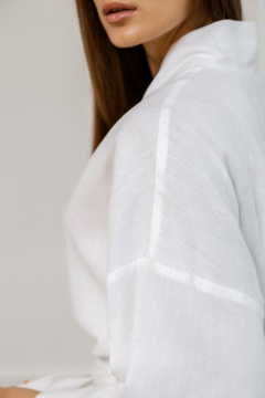 Домашний белый леняной халат свободный с поясом Atelero 1097Б белый - фото 5