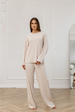 Комплект из мягкого вискозного трикотажа с брюками и джемпером Atelero 1108 бежевый - фото 2
