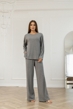Классический комплект из трикотажа с брюками и джемпером с разрезами Atelero 1108С серый - фото 1