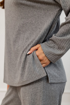 Классический комплект из трикотажа с брюками и джемпером с разрезами Atelero 1108С серый - фото 3