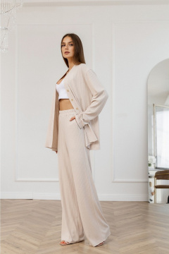 Повседневный комплект из мягкого трикотажа с брюками и кардиганом Atelero 1111 бежевый - фото 3