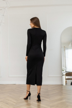 Модное длинное черное платье облегающее с шлицей и шнуровкой Atelero 1115 черный - фото 2