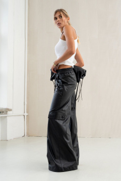 Брюки карго из эко-кожи свободного и расширенного кроя SILVERSPICE S-3414 - фото 3