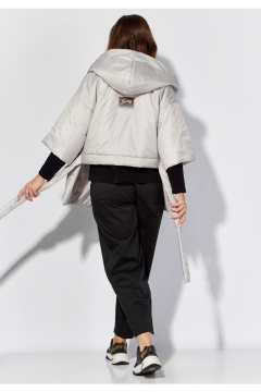 Демисезонная куртка с капюшоном и поясом на запах TAiER 1304 светло-серый - фото 3