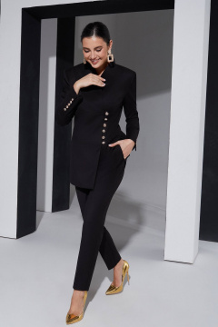 Минималистичный черный костюм с удлиненным жакетом и брюками свободного кроя Lissana 4957 чёрный - фото 3