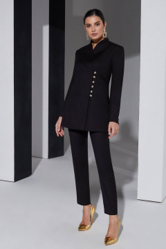 Минималистичный черный костюм с удлиненным жакетом и брюками свободного кроя Lissana 4957 чёрный - фото 1