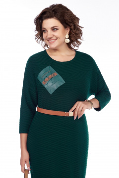 Полуприлегающее платье с кожаной аппликацией и ремнём из трикотажа БагираАнТа 981 - фото 4