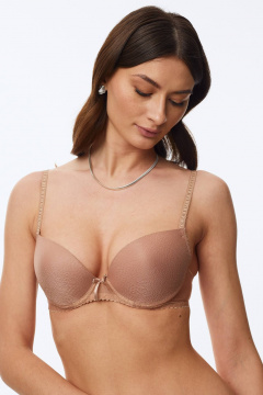 Бежевый трикотажный бюстгальтер с минимальным пуш-апом на каркасах Леди Леда 654-139 - фото 1