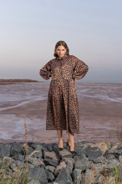 Платье трапеция с воланами и карманами в стиле бохо Andina 834 леопард_коричневый - фото 4