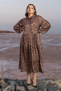 Платье трапеция с воланами и карманами в стиле бохо Andina 834 леопард_коричневый - фото 3