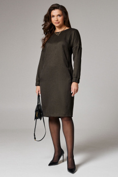 Платье свободное из немнущейся ткани с асимметричным низом Панда 182680w зеленый - фото 1