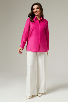 Блуза хлопковая из текстиля с классической застежкой Панда 184540w розовый - фото 1