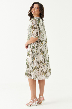 Платье прямое из смесовой ткани с поясом и рукавом чуть выше локтя Панда 202180w бежево-зеленый - фото 5