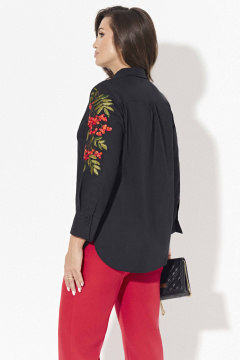 Блузка с вышивкой и длинными рукавами из хлопка Панда ПА-389740 черный - фото 3