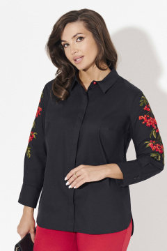 Блузка с вышивкой и длинными рукавами из хлопка Панда ПА-389740 черный - фото 1