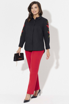 Блузка с вышивкой и длинными рукавами из хлопка Панда ПА-389740 черный - фото 4