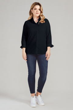 Деловая блузка из хлопковой ткани с нагрудными вытачками Панда ПА-389743 черный - фото 1