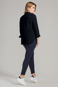 Деловая блузка из хлопковой ткани с нагрудными вытачками Панда ПА-389743 черный - фото 2