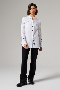 Блуза белая из хлопка с контрастной отделкой Панда ПА-418940 белый - фото 1