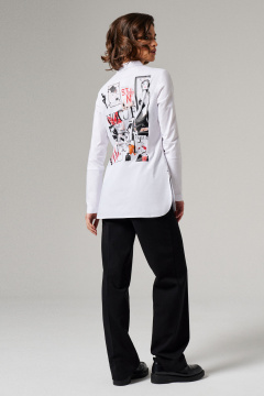 Блуза белая из хлопка с контрастной отделкой Панда ПА-418940 белый - фото 3